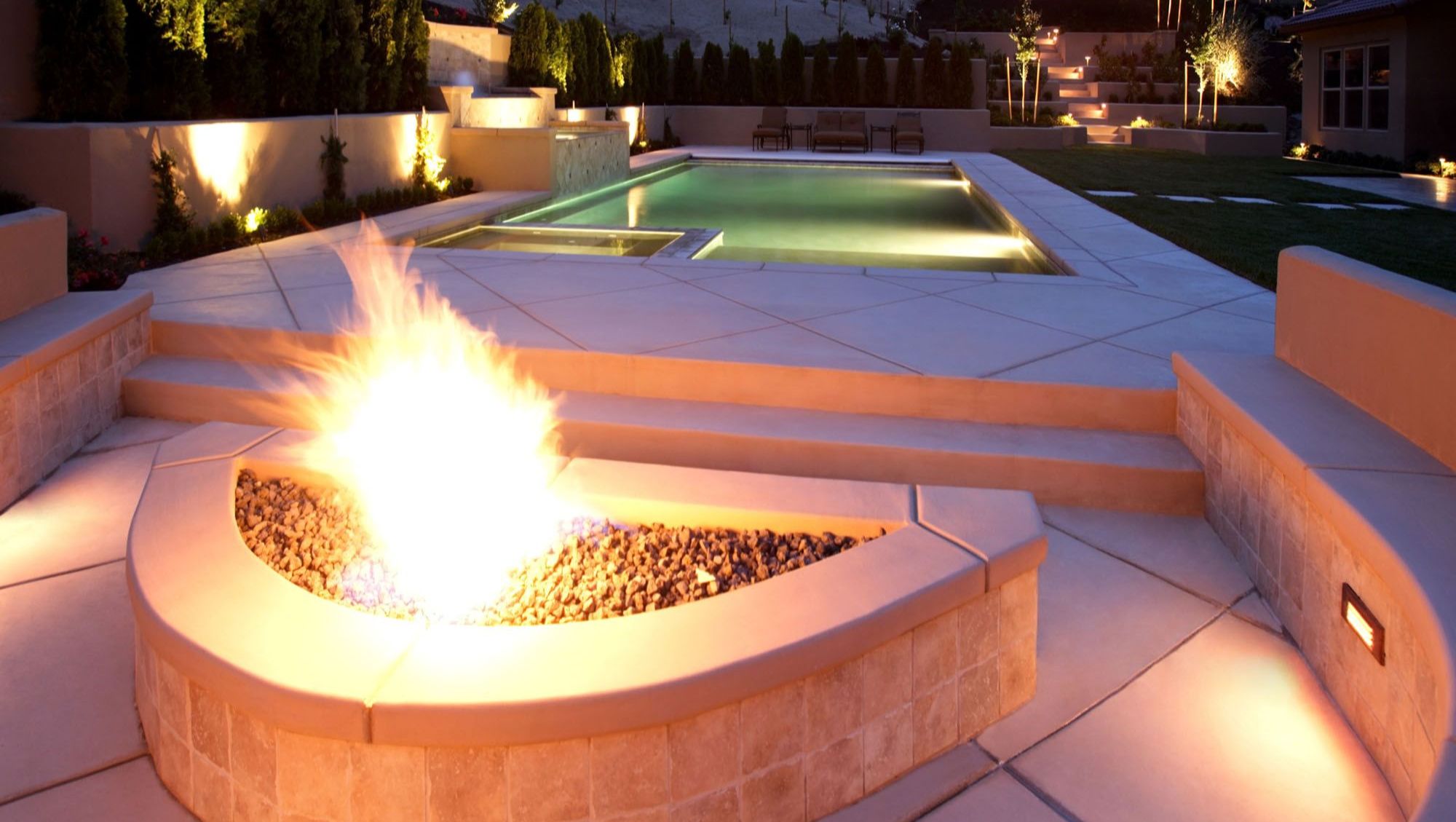 Propane heated pool and fire pit